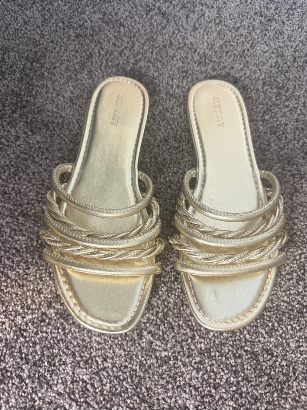 Old Navy Silver Multi Strap Slide Sandals Size 8 Metallic Braided Flat Slip-On
